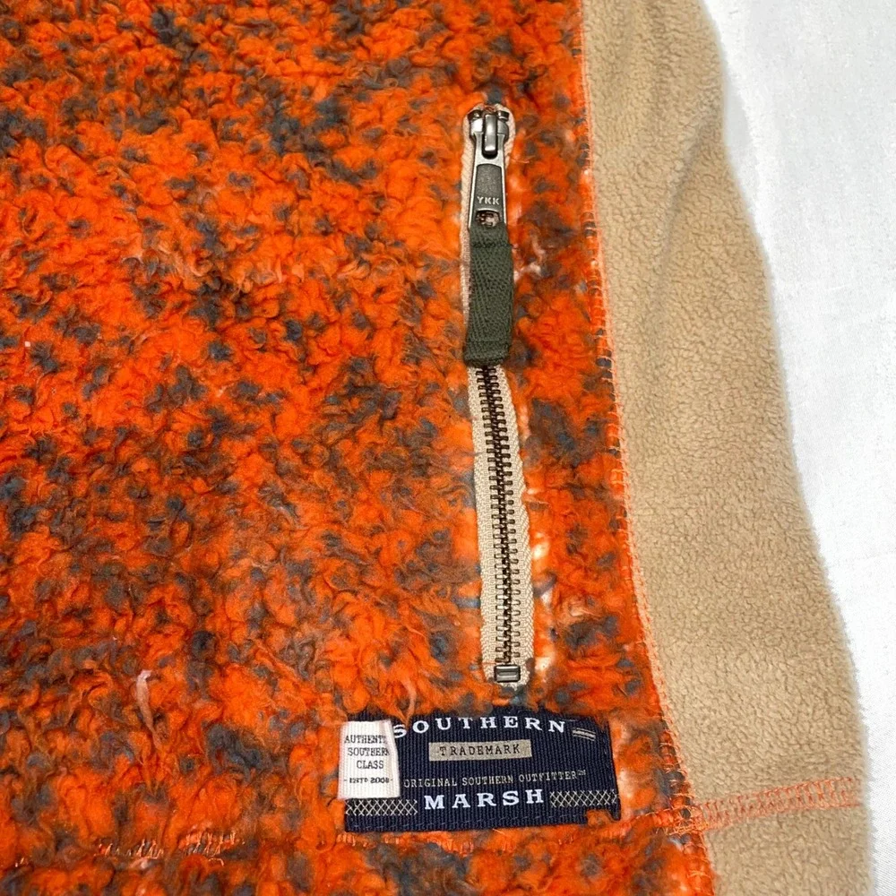 Southern Marsh Mens Sherpa Fleece Vest Orange Gray Full Zip Medium Pockets‎